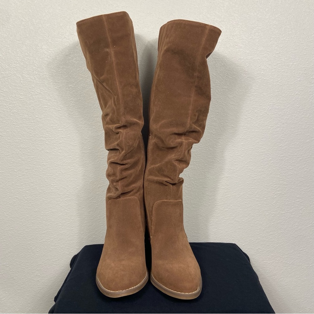 Brown Tall Faux Suede Boots